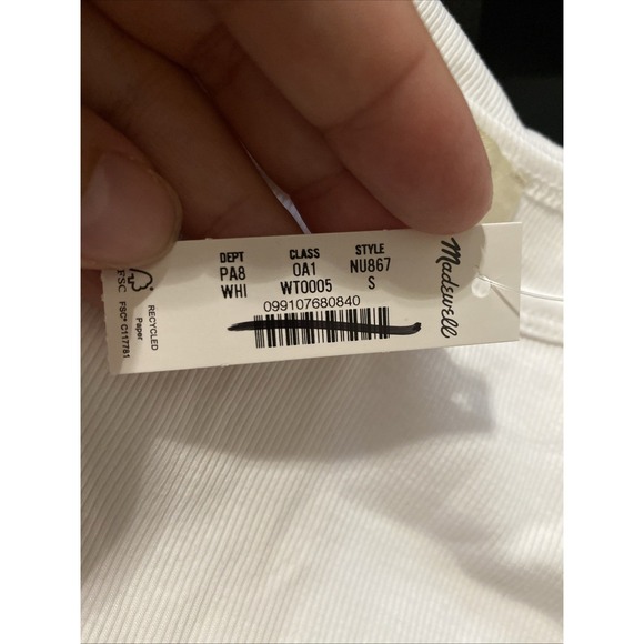 Madewell (Re)generative Cotton Ribbed Capsleeve Tee White Short Sleeve Size S - Picture 7 of 7